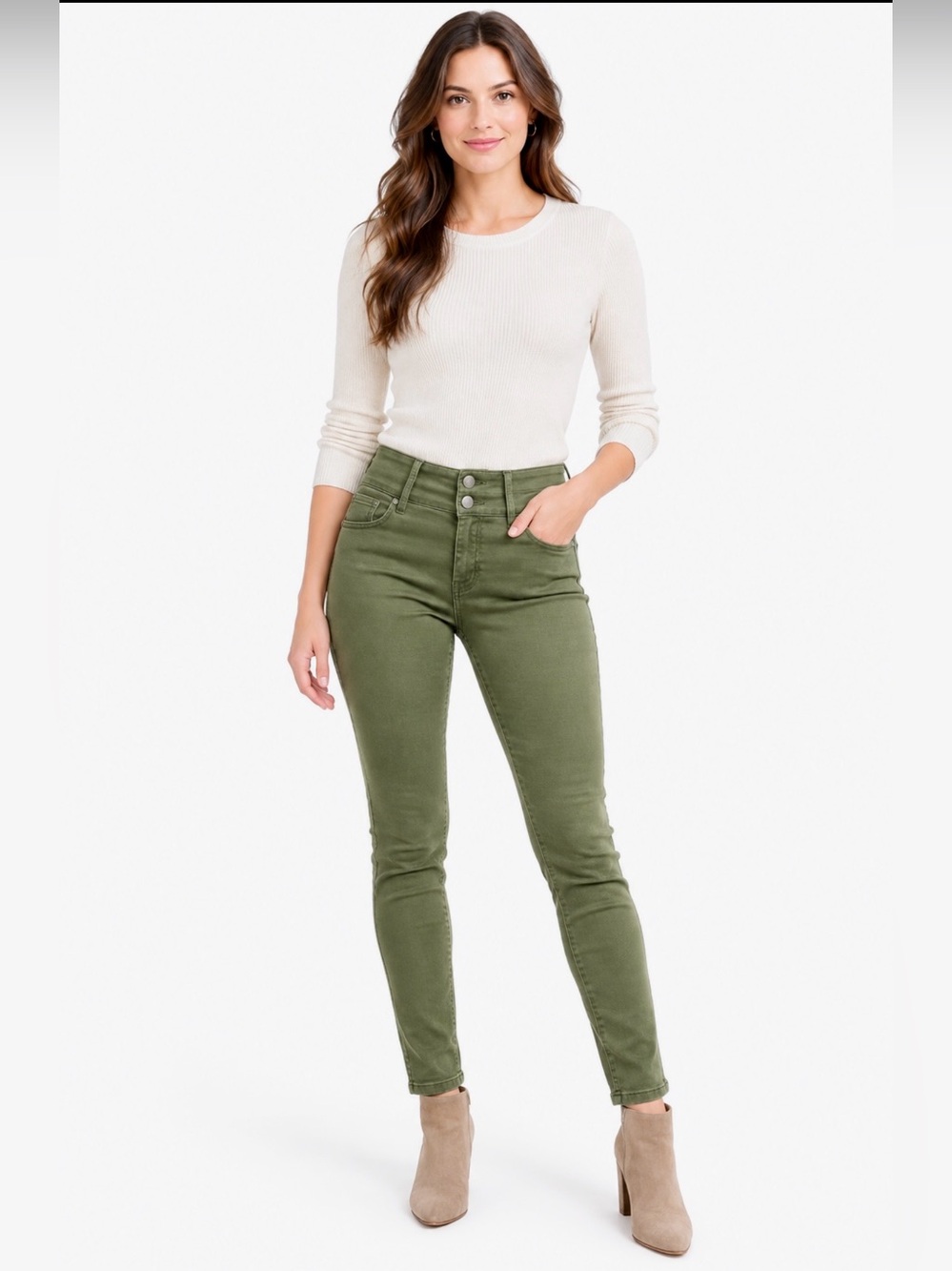 One 5 One Olive Green High Rise Skinny Jeans Pants Double Button NWT Size 4